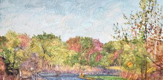 A detail from Nicole Bauberger's 'Highway 7 between Ottawa and Peterborough' (2018, oil on panel) from her "Get There from Here" exhibit currently on display at the Art Gallery of Peterborough. (Photo courtesy of the Art Gallery of Peterborough)