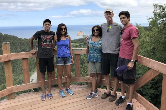 Anne and Steve Wildfong with their three children Jakob, Stephanie, and Tyler camping in Percé, Quebec in 2018. The Wildfongs have purchased Lake Edge Cottages in on Katchewanooka Lake in Lakefield from long-time owners Peter and Pam Fischer. (Supplied photo)
