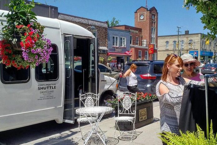 The White Lightning Shopping Bus in Fenelon Falls during a test run in the summer of 2018. Bus owners Michael Bryant and Pauline Kiely are launching regular routes every Tuesday beginning April 30, 2019. (Photo: Danielle VanGennip)