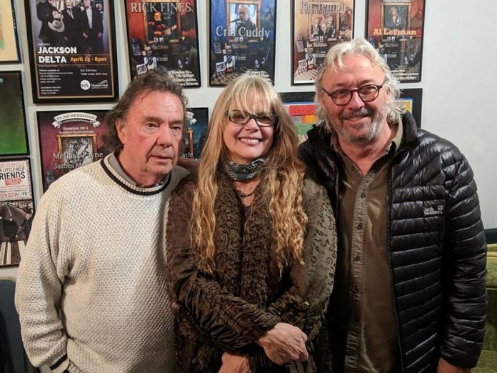 Singer-songwriter Carrie Alice William, pictured here with Neil Young's brother Bob Young (left) and local musician Alan Black (right) when she performed two intimate concerts at SLAB Productions' Visiting Artists Series in Peterborough in October 2018. (Photo courtesy of Alan Black)