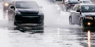 Cars on flooded road