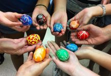 During the First Friday Art Crawl, Oksana Hawrylak and Olenka Kleban of Folk Camp Canada will be at Watson & Lou (383 Water St.) to demonstrate how to make "Pysanky" (Ukrainian Easter eggs) just in time for Easter. It's one of many events taking place in downtown Peterborough on on April 5, 2019. (Photo: Folk Camp Canada / Instagram)