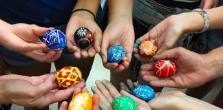During the First Friday Art Crawl, Oksana Hawrylak and Olenka Kleban of Folk Camp Canada will be at Watson & Lou (383 Water St.) to demonstrate how to make "Pysanky" (Ukrainian Easter eggs) just in time for Easter. It's one of many events taking place in downtown Peterborough on on April 5, 2019. (Photo: Folk Camp Canada / Instagram)