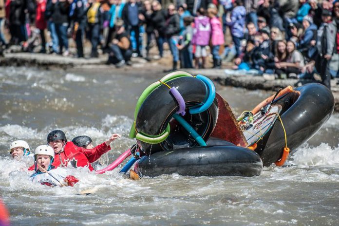 As 'Float Your Fanny Down The Ganny' is an environmentally friendly event, no fish will be harmed during the race. The same can't be said for some of the questionable watercraft in the 10-kilometre "Crazy Craft" race, such as this one at at 2018's 'Float Your Fanny Down the Ganny'.  (Photo: Walton St. Photography)