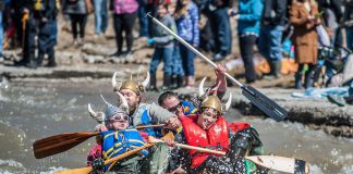 A team paddling their makeshift watercraft battles the current of the Ganaraska River during last year's 'Float Your Fanny Down the Ganny' race. This year's race is scheduled for Saturday, April 13, 2019. (Photo: Walton St. Photography)