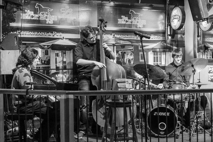 The Oscar Donald Trio, a jazz trio formed in the Humber Bachelor of Music program and led by Oscar Donald, is one of the jazz bands participating in this year's Dine With Jazz series in downtown Peterborough on April 27th, part of the 2019 International Jazz Day Peterborough celebrations. The trio will be performing from 5 to 8 p.m. at The Black Horse. (Photo: Oscar Donald Trio)