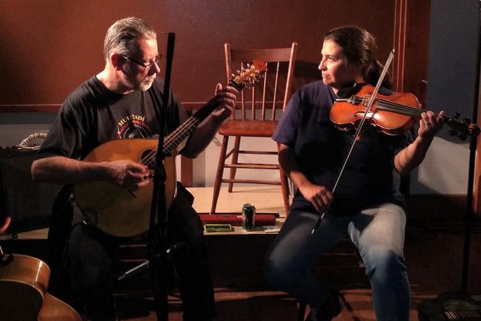 Accompanying Kate Suhr on strings will be multi-instrumentalist Saskia Tomkins (violin, viola, cello, nyckelharpa) pictured her with her husband Steáfán Hannigan in their duo Steafan & Saskia. Also an actress, Tomkins has appeared in 4th Line Theatre's productions of "The Cavan Blazers" and  "The Hero of Hunter Street". (Photo: Andy Kirkpatrick)