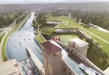 The Government of Canada is investing $10 million to support the construction of the new Canadian Canoe Museum will be built on a Parks Canada site adjacent to the Peterborough Lift Lock National Historic Site on the Trent-Severn Waterway. (Rendering: heneghan peng / Kearns Mancini Architects)