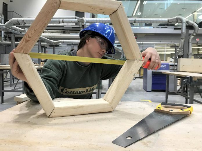 Erika Mistelbacher has been interested in carpentry and construction since she was a little girl, and the Ontario Youth Apprenticeship Program is giving her valuable hands-on experience in the skilled trade of carpentry.  (Photo courtesy of Peterborough Victoria Northumberland and Clarington Catholic School Board)