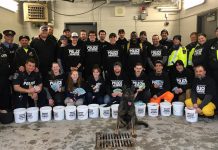 Members of the Peterborough Police Service Auxiliary Unit, Special Constables, Torch Run Team members, Canine Unit Constable Cowie and Police Service Dog Isaac, civilians, Fleming College students, and family members helped to raise $32,000 in donations during the annual Easter Tolls for Special Olympics on April 20, 2019. (Photo courtesy of Peterborough Police Service)