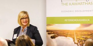 Dana Empey, chair of the board of Peterborough & the Kawarthas Economic Development (PKED), in a screenshot from the economic development organization's "2018 year in review" video. Empey was one of the speakers at PKED's annual gneeral meeting, held on April 25, 2019 in the Nexicom Studio at Showplace Performance Centre in downtown Peterborough. (Photo: Peterborough & the Kawarthas Economic Development)