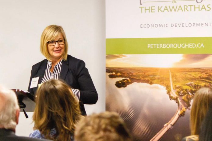 Dana Empey, chair of the board of Peterborough & the Kawarthas Economic Development (PKED), in a screenshot from the economic development organization's "2018 year in review" video. Empey was one of the speakers at PKED's annual gneeral meeting, held on April 25, 2019 in the Nexicom Studio at Showplace Performance Centre in downtown Peterborough. (Photo: Peterborough & the Kawarthas Economic Development)