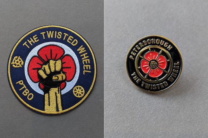 PTBO Northern Originals owner Mike Watt created the pin and patch designs based on the poppy and clenched fist symbols associated with the original The Twisted Wheel nightclub in Manchester, England that operated in the late 1960s, along with the northern soul dance and music movement that emerged from the English mod subculture of that era. (Photos: PTBO Northern Originals)