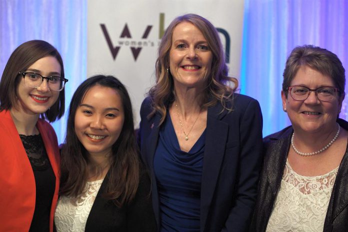 2019 Judy Heffernan Award winner Kim Appleton (right) along with 2019 Women in Business Award winner Monika Carmichael (second from right) and Tara Spence from Trent University and Jo Oanh Ho from Fleming College, the recipients of the 2019 Female Business Student Award. Not pictured: Erin McLean and Bridget Leslie, the two finalists for the 2019 Women in Business Award. (Photo: Bianca Nucaro / kawarthaNOW.com)