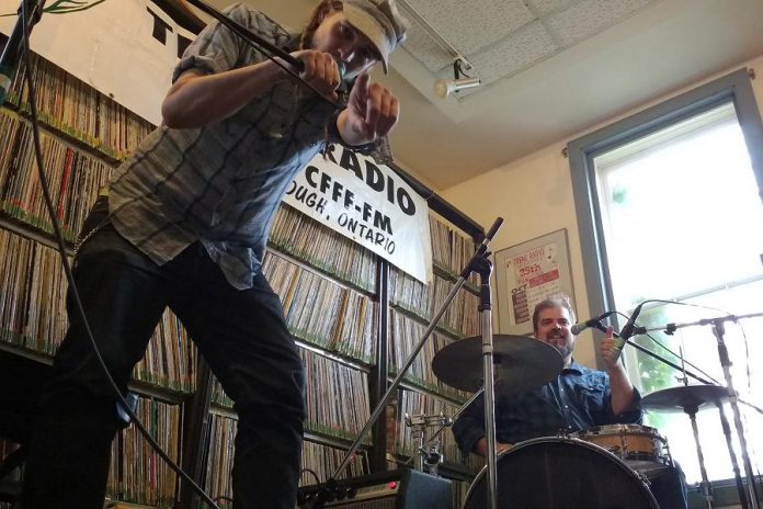 Until now, Trent Radio's content has always been produced and broadcast from Trent Radio House, such as this performance by Benj Rowland and Josh Fewings of Peterborough band Mayhemingways. With funding from the Community Radio Fund of Canada, the Community Connections project will allow Trent Radio to invest in remote broadcasting gear and produce as many remote broadcasts as possible.  (Supplied photo)