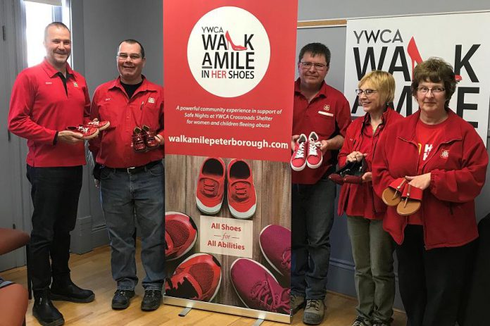 Members of Team Merritt at the April 4, 2019 launch of the 2019 YWCA Walk a Mile in Her Shoes fundraiser. Merrett Home Hardware Building Centre is the title sponsor of the event, which takes place on May 24, 2019.  (Photo courtesy of YWCA Peterborough Haliburton)