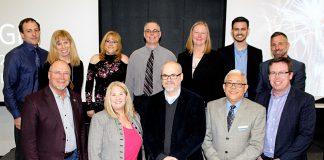 Cambium Consulting & Engineering) along with the panel of judges (Stuart Harrison, Sally Harding, Jonathan Bennett, Raymond Yip Choy, and Jeff Taylor). The three finalists will make a private presentation to the Community Futures Peterborough board on June 18th, and the winner (who will receive a repayable loan of $100,000 with no interest for three years) will be announced on June 26th. (Photo: Community Futures Peterborough / Facebook)