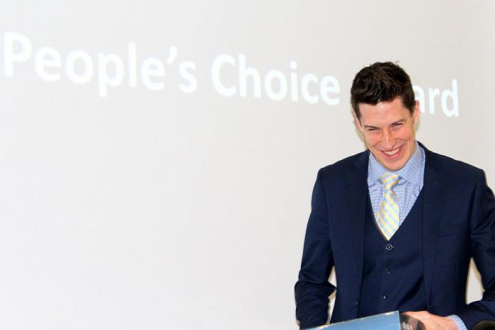 Tyler Steeves, founder of Treewell Limited, which received the People's Choice Award. Treewell Limited produces a natural sparkling maple sap beverage as an alternative to wine or champagne.(Photo: Community Futures Peterborough / Facebook)