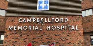 Campbellford Memorial Hospital president and CEO Varouj Eskedjia with Northumberland—Peterborough South MPP David Piccini, who announced a $5 million investment in the hospital on May 22, 2019. (Supplied photo)