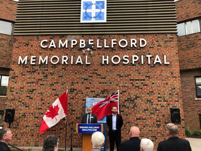 Campbellford Memorial Hospital president and CEO Varouj Eskedjia with Northumberland—Peterborough South MPP David Piccini, who announced a $5 million investment in the hospital on May 22, 2019. (Supplied photo)