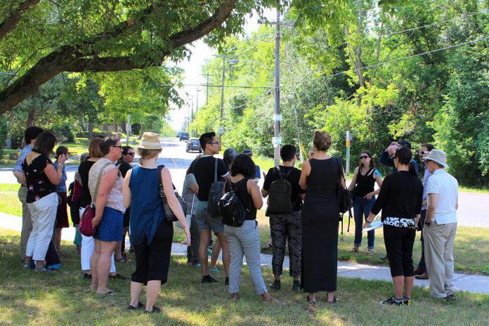 Residents of the Jackson Park Brookdale area in Peterborough enjoy a guided walk around their neighbourhood. Join a Jane's Walk and be part of resident led conversations happening across Peterborough this May. (Photo: Karen Halley)