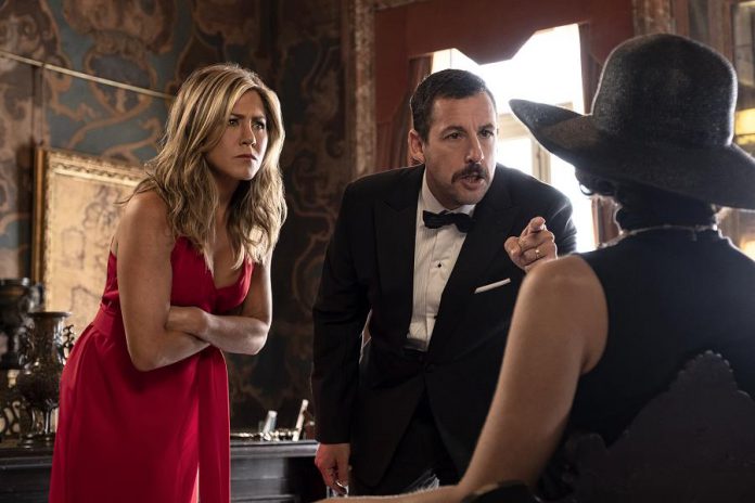 In the Netflix original mystery-comedy film "Murder Mystery", Adam Sandler and Jennifer Aniston are on a European vacation when they become the prime suspects in the murder of an elderly billionaire. It premieres on Netflix Canada on June 14, 2019. (Photo: Netflix)