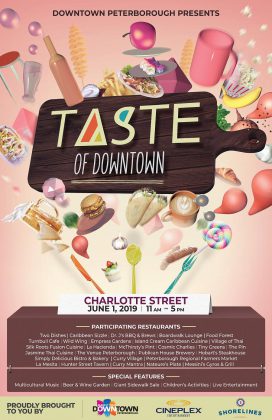 Taste of Downtown takes place from 11 a.m. to 5 p.m. on June 1, 2019  on Charlotte Street in downtown Peterborough. (Poster courtesy of Peterborough DBIA)
