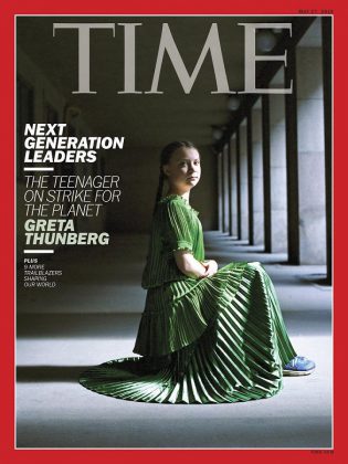 There is increasing public demand for political action on the climate crisis, including by young people largely thanks to the efforts of Swedish teenager and activist Greta Thunberg, who is featured on the May 2019 cover of Time magazine. (Photo: TIME)