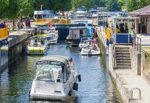 Boaters navigate through Lock 32 of the Trent-Severn Waterway in Bobcaygeon. After a week's delay, the rent-Severn Waterway opened for the 2019 navigation season on Friday, May 24th. (Photo: Parks Canada)