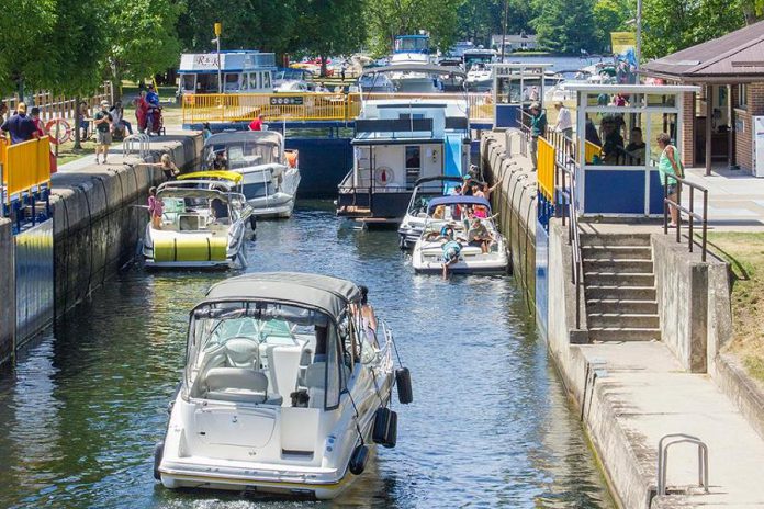 Boaters navigate through Lock 32 of the Trent-Severn Waterway in Bobcaygeon. After a week's delay, the rent-Severn Waterway opened for the 2019 navigation season on Friday, May 24th. (Photo: Parks Canada)
