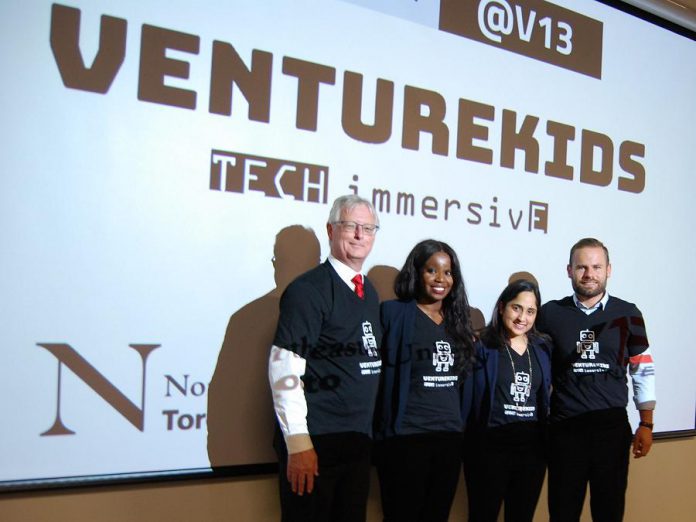 Cobourg Mayor John Henderson, Cobourg native and VentureKids founder and CEO Takara Small, Northeastern University Toronto campus CEO Aliza Lakhani, and  Northumberland-Peterborough South MPP David Piccini. (Photo: April Potter / kawarthaNOW.com)