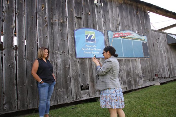 During a media day event at 4th Line Theatre on June 19, 2019, Bianca Nucaro (right) shoots an Instagram story for kawarthaNOW featuring Kim Blackwell, managing artistic director of 4th Line Theatre and the director of "Bloom: A Rock 'n' Roll Fable". (Photo: Jeannine Taylor / kawarthaNOW.com)