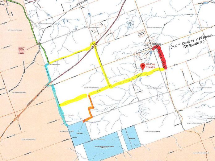 A map of proposed ATV routes, including one along Zion Line, to be discussed at the July 2, 2019 Township of Cavan Monaghan council meeting. (Map: Township of Cavan Monaghan)