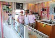 Central Smith Creamery Vice President/Marketing Jenn Scates (centre), pictured in 2018 with employees Allison Zoomer and Molly Strain at the Central Smith Creamery parlour store at 739 Lindsay Road in Selwyn. The creamery is planning an ice cream social on July 20, 2019 to raise funds for he Peterborough Regional Health Centre Foundation. (Photo: Amy Bowen / kawarthaNOW.com)