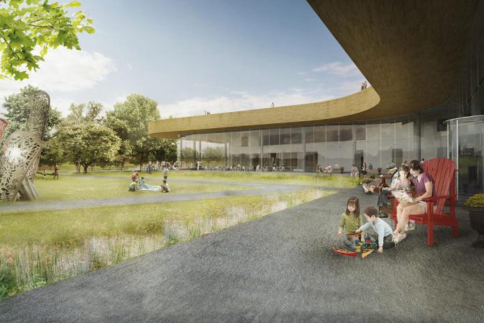 A coneptural rendering of the outdoor terrace at The Canadian Canoe Museum's new 85,000-square-foot facility to be built beside the Peterborough Lift Lock on the Trent-Severn Waterway. The terrace will be named in honour of Toronto-based philanthropists George and Kathy Dembroski, who have donated $500,000 to the museum's capital campaign for the new facility. (Supplied graphic)