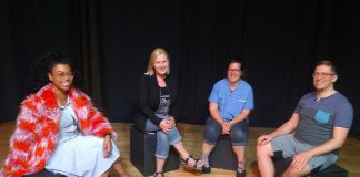 'Code of Conduct - A Sketch Comedy Revue' is a series of short sketches written and performed by (left to right) Rebecca Bloom, Heather McCullough, Miranda Warren, and Dave Cave. From small-town interactions to flirting miscommunications, this show parodies those painful moments we all feel when living under social codes. The show runs for four performances at Lindsay Little Theatre on June 14th and 15th and June 21st and 22nd. (Photo: Sam Tweedle / kawarthaNOW.com)