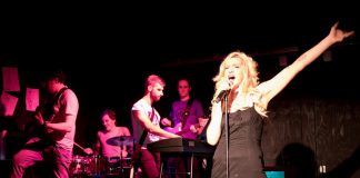 In the F.O. Theatrics production of "Hedwig and the Angry Inch" directed by Liam Parker, Conner Clarkin gives an outstanding performance as the flamboyant and charismatic Hedwig, with Brayden McGregor, Tanner Pare, Calvin Bakelaar, and Sam Quinn as members of the band The Angry Inch. (Photo: Andy Carroll)