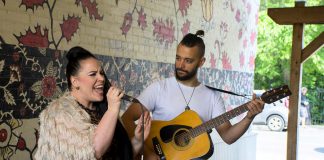 Toronto singer-songwriter and rapper Stacey Kay performs with Jonathan Cullen at the June 25th announcement of the 2019 lineup for the Hootenanny on Hunter Street on Saturday, August 10th. Kay will be performing at 7 p.m. during the 9th annual free music festival. Headliners will be The Jonny Trash Super Group, a collective of various musicians connected with the late Jonathan Hall, who founded the street music festival. (Photo courtesy of Peterborough DBIA)