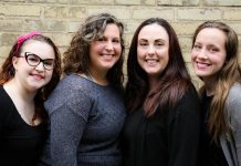 In the Peterborough Theatre Guild's production of "The Marvellous Wonderettes: Dream On", Elizabeth Moody, Tonya Bosch, and Natalie Dorsett reprise their roles as Cindy Lou, Betty Jean, and Suzy from the original "The Marvellous Wonderettes" show, and are joined by Gillian Harknett as Missy. The musical runs from July 5 to 20, 2019 at the Guild Hall in Peterborough. (Photo: Wendy Morgan)