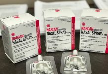 Naloxone is a medication used to block the effects of opioids, especially in overdose, and is available as a nasal spray (pictured) or as an injection. The kits to be provided to downtown Peterborough businesses will be the nasal spray versions.