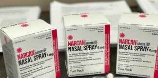 Naloxone is a medication used to block the effects of opioids, especially in overdose, and is available as a nasal spray (pictured) or as an injection. The kits to be provided to downtown Peterborough businesses will be the nasal spray versions.