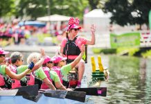 The 19th annual Peterborough's Dragon Boat Festival takes place on Saturday, June 8, 2019 at Del Crary Park in downtown Peterborough. Community, junior, competitive, and breast cancer survivor teams will join together for a fun and exciting day of dragon boat racing on Little Lake to raise funds for state-of-the-art cancer technology at Peterborough Regional Health Centre. (Photo: Linda McIlwain / kawarthaNOW.com)