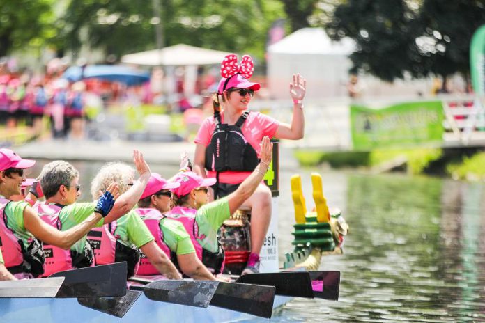 The 19th annual Peterborough's Dragon Boat Festival takes place on Saturday, June 8, 2019 at Del Crary Park in downtown Peterborough. Community, junior, competitive, and breast cancer survivor teams will join together for a fun and exciting day of dragon boat racing on Little Lake to raise funds for state-of-the-art cancer technology at Peterborough Regional Health Centre. (Photo: Linda McIlwain / kawarthaNOW.com)