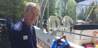 Nick Cliteur, the 49th commander of the Peterborough Power and Sail Squadron, was front and centre on June 7, 2019 at the Marshland Centre in Lakefield as the squadron formally marked its 60th anniversary. A number of past commanders were on hand for the event as the organization celebrated six decades of ensuring on-water safety for vessel operators on waterways throughout Peterborough and the Kawarthas. (Photo: Paul Rellinger / kawarthaNOW)