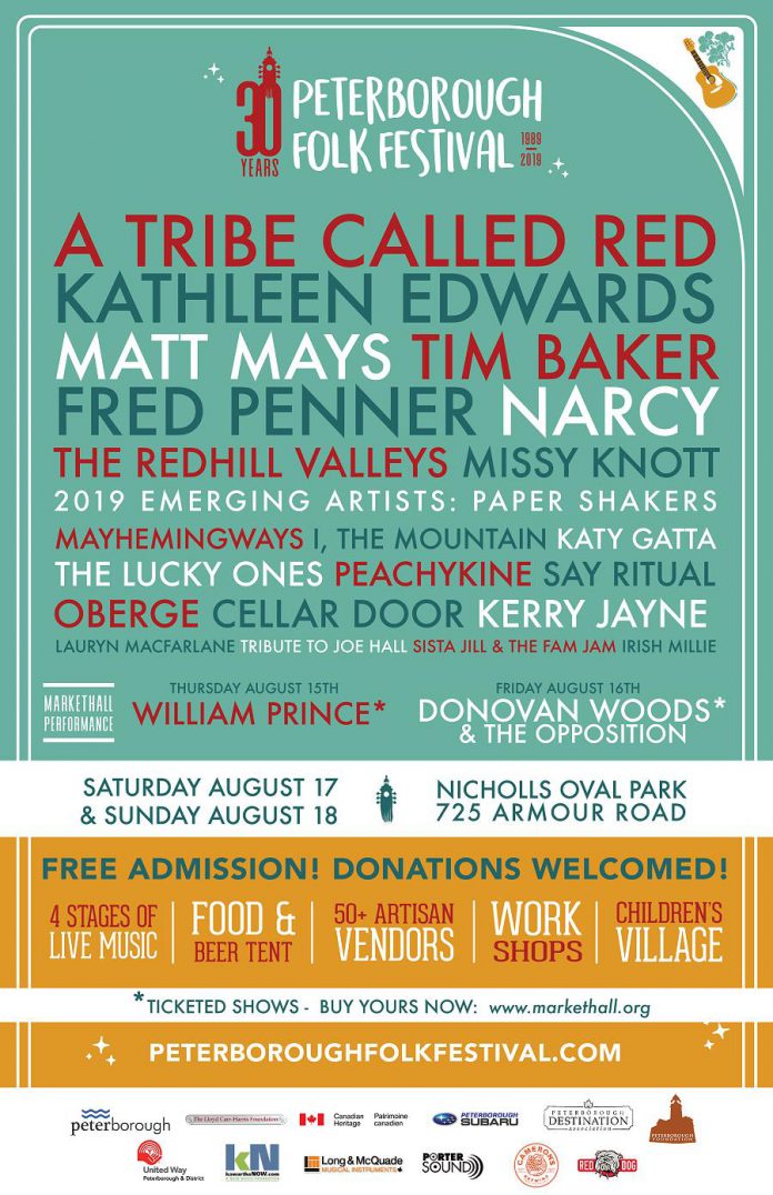 The lineup for the 2019 Peterborough Folk Festival. (Poster: Peterborough Folk Festival)