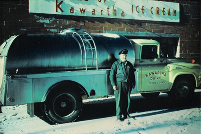 Kawartha Dairy was founded in 1937 in Bobcaygeon by Jack and Ila Crowe. Pictured is Jack Crowe with a Kawartha Dairy tanker. The dairy's products, especially its ice cream, have become a staple of cottage country in central Ontario. (Photo: Kawartha Dairy)