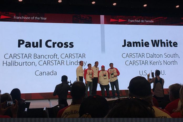 Paul Cross, owner of CARSTAR North Group in Lindsay, Haliburton, and Bancroft, accepting the 2019 CARSTAR Canada Franchise Partner of the Year at CARSTAR'S annual conference in Chicago. (Photo courtesy of CARSTAR North Group)