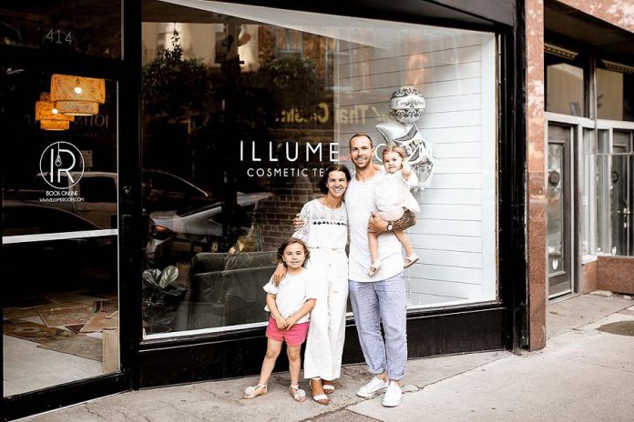 Illume Room owner and operator  Emma Pineo with her family. The cosmetic teeth whitening spa is now open at 414 George Street North in downtown Peterborough. (Photo courtesy of Illume Room)