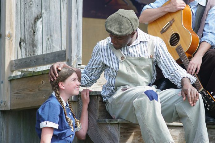 Actors Asha Hall-Smith and Danny Waugh (with Jonathan Shatzky in the background) during media day on July 24, 2019 for 4th Line Theatre's August production, the world premiere of "Carmel" by Ian McLachlan and Robert Winslow. The play, is the third in the Barnardo children series of plays ("Doctor Barnadro's Children" and "Wounded Soldiers") written by McLachlan and Winslow, follows the struggles of a family to hold on to their Cavan Township farm during the Great Depression. (Photo: Bianca Nucaro / kawarthaNOW.com)