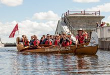 There's lots to do during August at The Canadian Canoe Museum, including the popular Voyageur Canoe Tour, a one-of-a-kind guided tour where you help paddle a 36-foot Montreal canoe along the Trent-Severn Waterway and through the Peterborough Lift Lock. (Photo courtesy of The Canadian Canoe Museum)